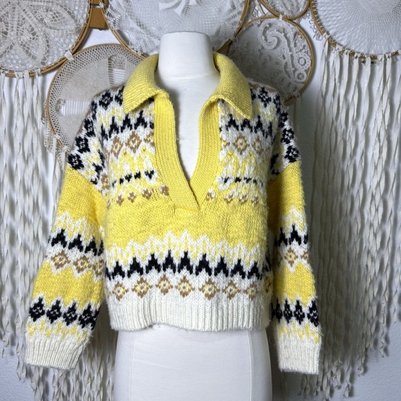 A.L.C Landry Sweater Fare Isle Cropped Johnny Collar Sweater XS Merino Wool - Picture 6 of 13